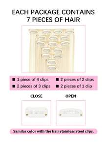 Synthetic Hair Extensions, Hair Extensions Clip In 22" Straight Hair Pieces,7 Pcs/Set 16 Clips Long Straight Hairpieces Clip On Hair Extension - Beige - View 5