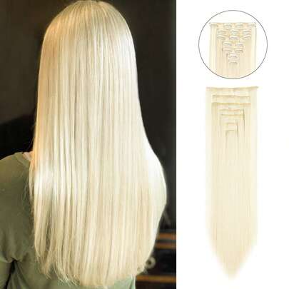 Synthetic Hair Extensions, Hair Extensions Clip In 22" Straight Hair Pieces,7 Pcs/Set 16 Clips Long Straight Hairpieces Clip On Hair Extension