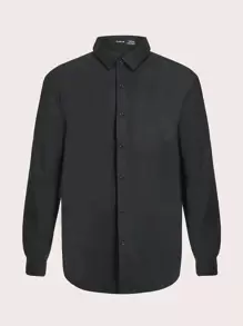 EASEVO Men Plus Solid Curved Hem Shirt - Black - View 1