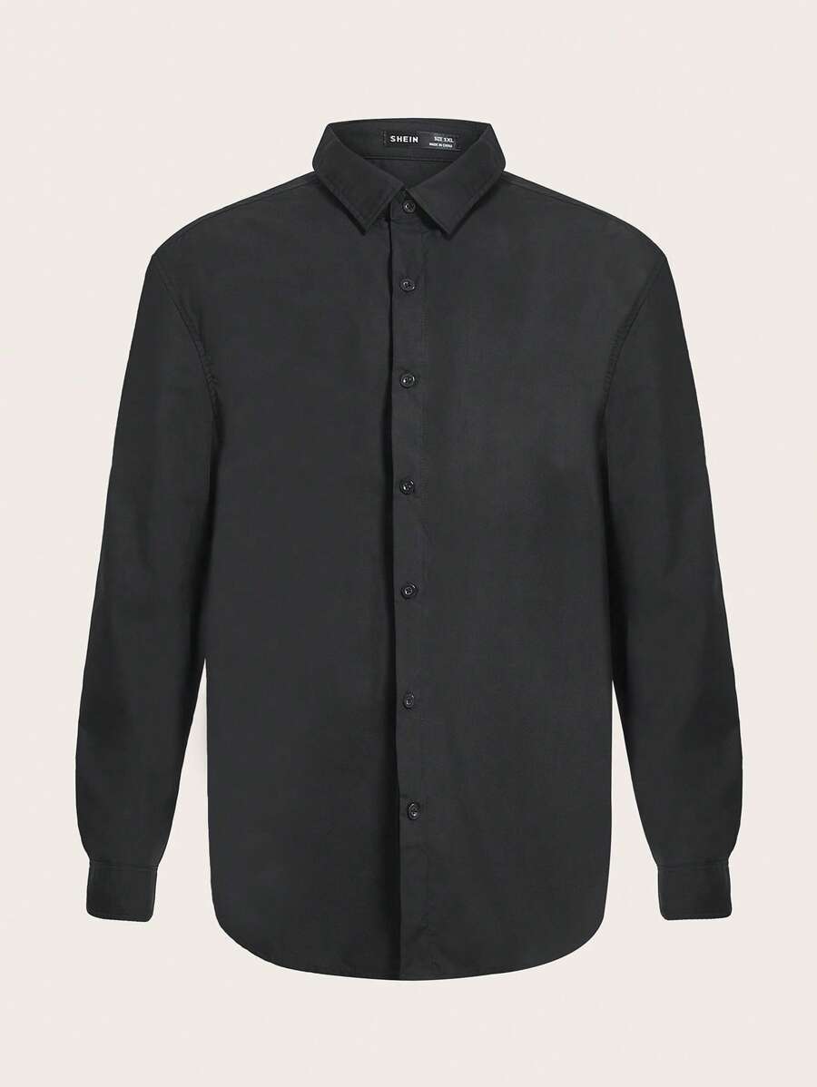 EASEVO Men Plus Solid Curved Hem Shirt - Black - View 1