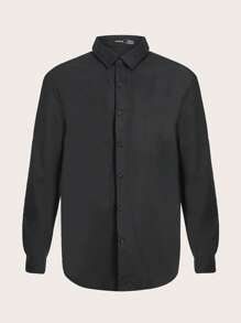 EASEVO Men Plus Solid Curved Hem Shirt - Black - View 2