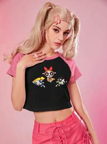 The Powerpuff Girls | ROMWE Áo thun nữ Hoạt hình Khối Màu Giải trí - Nhiều màu - Xem 2