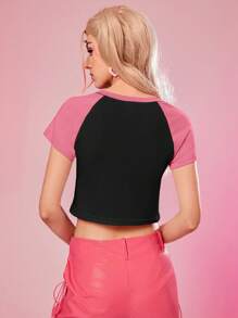 The Powerpuff Girls | ROMWE Áo thun nữ Hoạt hình Khối Màu Giải trí - Nhiều màu - Xem 4