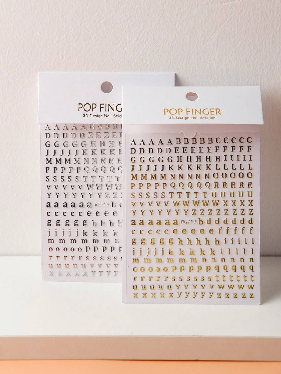 2 张字母图案美甲贴纸 DIY 指甲饰品 指甲宝石 美甲用品 - 彩色 - 查看 1