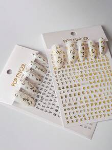 2 张字母图案美甲贴纸 DIY 指甲饰品 指甲宝石 美甲用品 - 彩色 - 查看 3