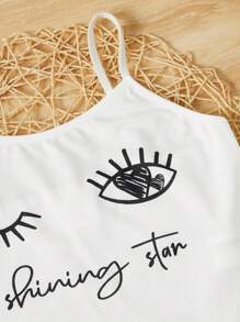 SHEIN 女孩睫毛和字母圖案木耳邊睡衣套裝 - 彩色 - 查看 3