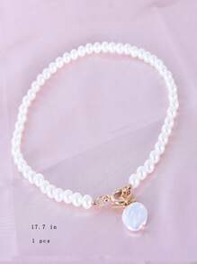 Faux Pearl Beaded OT Buckle Necklace - White - View 3