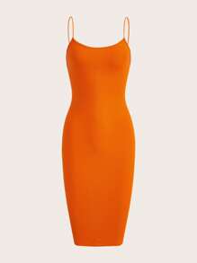 SHEIN Privé Solid Cami Bodycon Dress - Orange - View 2