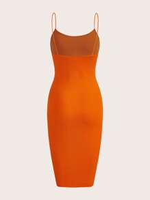 SHEIN Privé Solid Cami Bodycon Dress - Orange - View 3