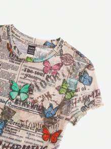 SHEIN EZwear Parte superior corta con estampado de periódico Nunca subestimes tu poder El alma de... - Multicolor - Ver 4