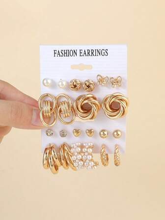 11pairs Butterfly & Faux Pearl Decor Earrings