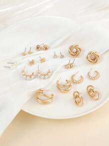 11 cặp Loại bướm & Đồ trang trí Ngọc Trai giả Hoa tai - Vàng - Xem 2