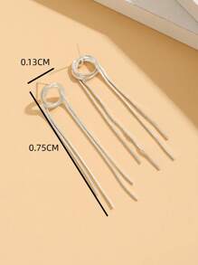 1pair Fashionable Circle & Chain Tassel Drop Earrings For Women For Daily Decoration - Silver - View 3