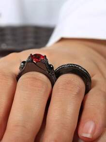 1 件定情戒指鑲嵌氧化鋯戒指時尚設計訂婚/結婚戒指送給您的愛人的禮物 - 黑色 - 查看 3