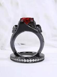 1 件定情戒指鑲嵌氧化鋯戒指時尚設計訂婚/結婚戒指送給您的愛人的禮物 - 黑色 - 查看 5