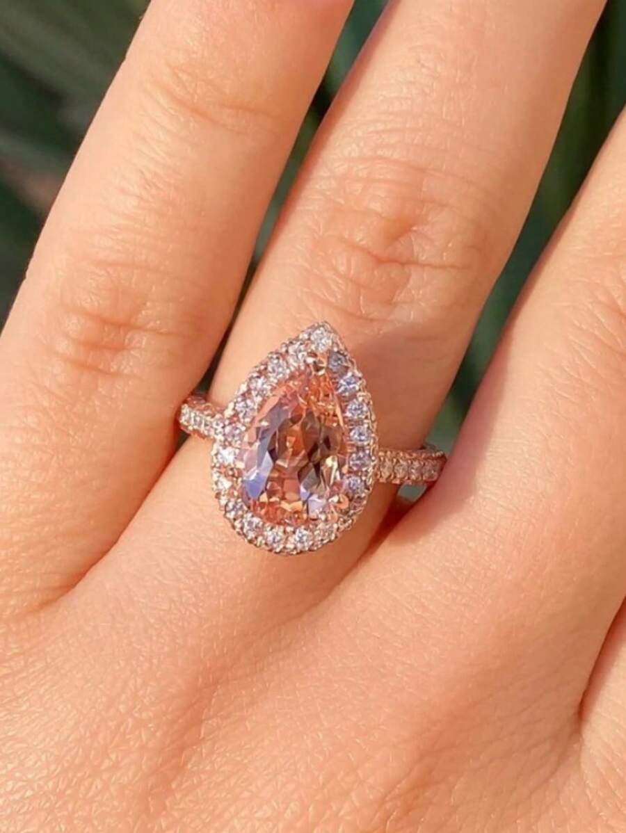 Nhẫn trang trí hình giọt nước bằng đá rhinestone - Hoa hồng vàng - Xem 1