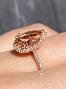 Nhẫn trang trí hình giọt nước bằng đá rhinestone - Hoa hồng vàng - Xem 3