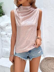 SHEIN Privé Leopard Jacquard Draped Collar Blouse - Apricot - View 6