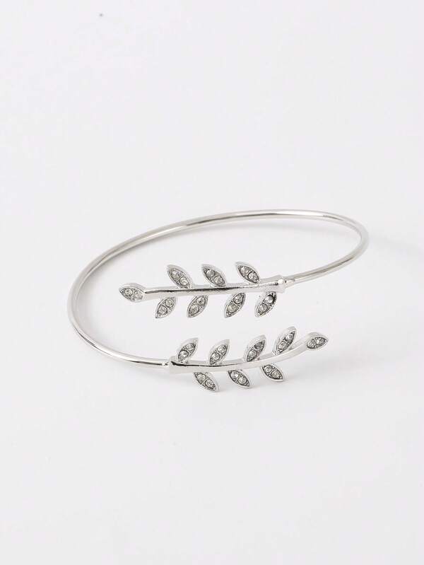 Rhinestone Leaf Design Wrap Bangle