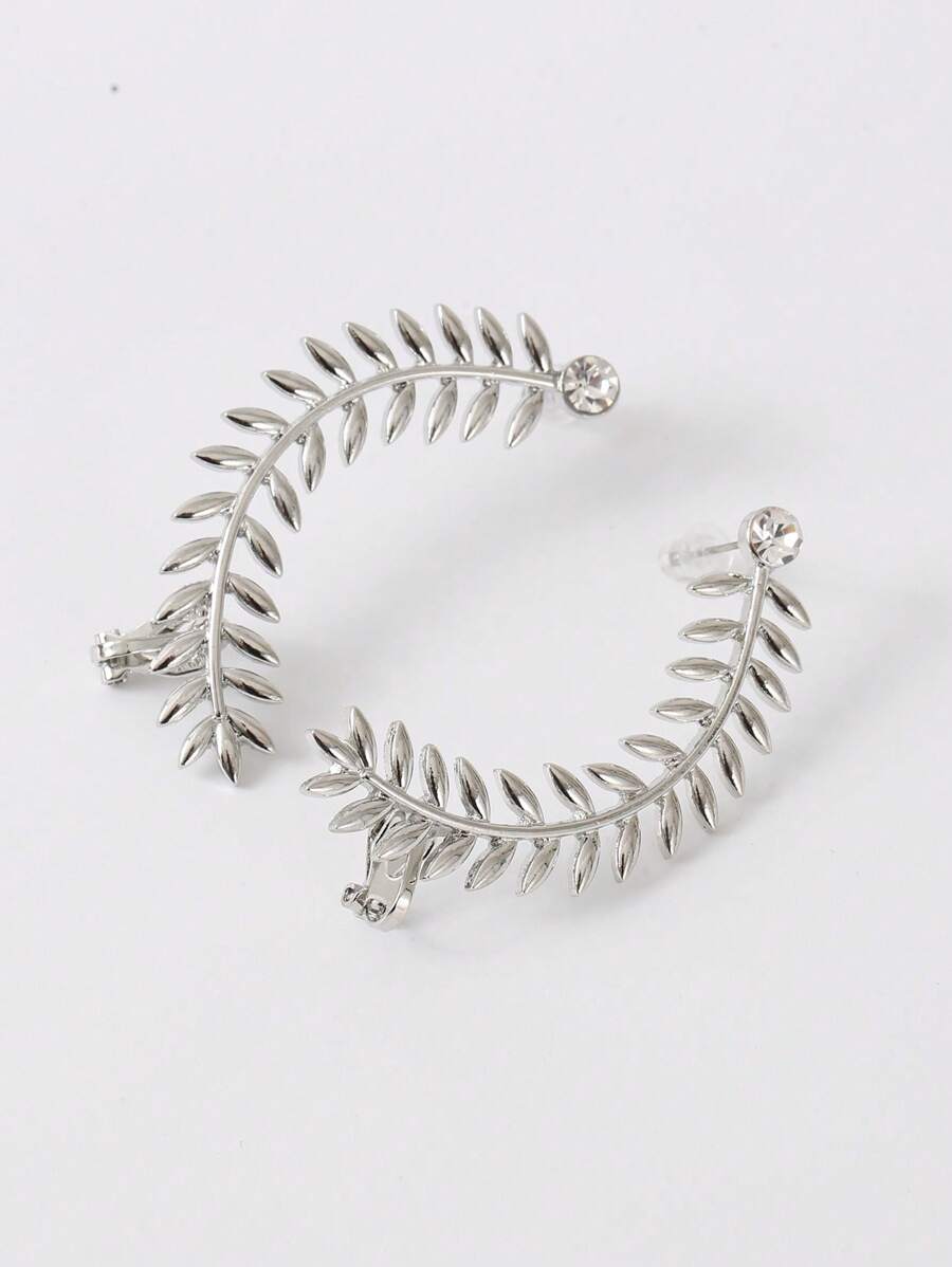 1雙樹葉設計耳爬 - 銀色 - 查看 1