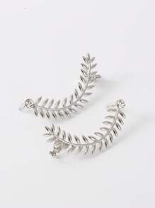 1雙樹葉設計耳爬 - 銀色 - 查看 4