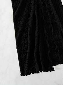 SHEIN Swim 木耳邊前收褶高衩沙灘纏腰式半身裙 - 黑色 - 查看 5