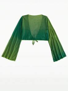 Tie Front Crop Kimono - Green - View 2