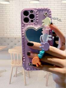 愛心設計鏡子裝飾手機殼帶手繩 - 彩色 - 查看 2