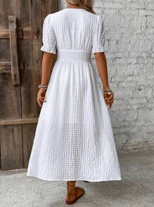 SHEIN LUNE Solid Button Front Split Hem Dress - White - View 2