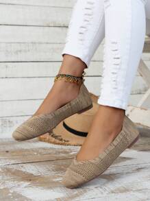 Giày bệt ba lê thanh lịch cho nữ, Giày bệt có chi tiết đan - Màu Khaki - Xem 6