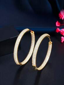 1 Đôi Khuyên Tai Vòng Đính Đá Cubic Zirconia Trang Trí Quyến Rũ Dành Cho Nữ Trang Trí Hàng Ngày - Vàng - Xem 3
