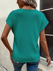 SHEIN LUNE Solid Batwing Sleeve Tee - Cadet Blue - View 2