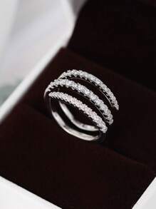 方晶鋯石裝飾纏繞式戒指 - 銀色 - 查看 3