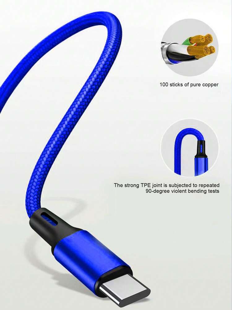 1pc Blue Polyamide 3In1 Cable