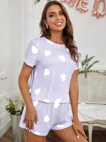 Heart Print Tee & Shorts PJ Set / Pajama Set