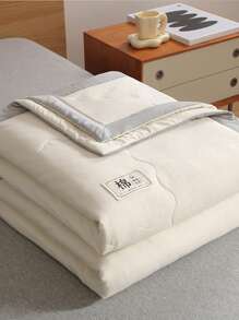 1pc Letter Patch Decor Quilted Bedspread, Simple Fabric Summer Quilt, For Bedroom - Multicolor - View 1