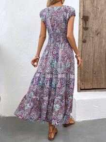 Breezaya Đầm Maxi Tay Cánh Dơi In Họa Tiết Paisley Eo Co Giãn Trang Phục Đi Biển Cho Nữ - Màu tím - Xem 2