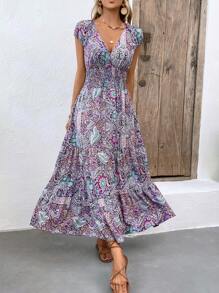 Breezaya Đầm Maxi Tay Cánh Dơi In Họa Tiết Paisley Eo Co Giãn Trang Phục Đi Biển Cho Nữ - Màu tím - Xem 5