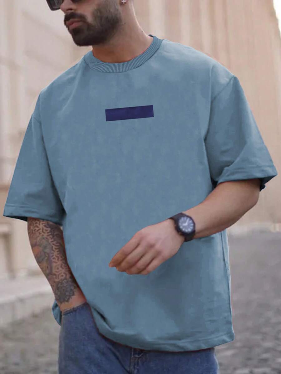 Manfinity Homme Áo thun & Áo lót Nam Khối Màu Giải trí - Màu xanh bụi bặm - Xem 1