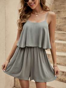 SHEIN VCAY Mono de tirantes unicolor - Verde - Ver 1