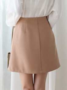 DAZY High Waist Fold Pleated Skirt - Apricot - View 2