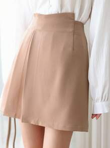 DAZY High Waist Fold Pleated Skirt - Apricot - View 3