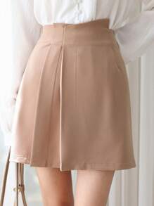 DAZY High Waist Fold Pleated Skirt - Apricot - View 6