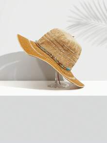 SHEIN VCAY 1 Mũ Rơm Boho Trang Trí Cho Nữ, Đi Biển - màu nâu - Xem 2