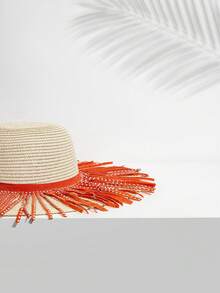 SHEIN VCAY 1 Phụ Nữ Tua Rua Trang Trí Boho Mũ Rơm Cho Du Lịch Ngoài Trời - màu nâu - Xem 3