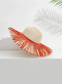 SHEIN VCAY 1 Phụ Nữ Tua Rua Trang Trí Boho Mũ Rơm Cho Du Lịch Ngoài Trời - màu nâu - Xem 1