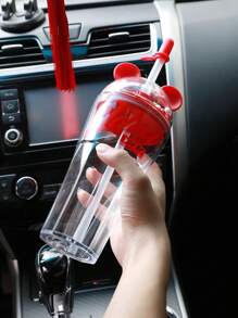 1pc Letter Graphic Straw Cup, Red Ear Detail Cola Cup, For Home, Office - Red - View 2