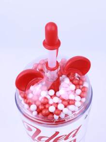 1pc Letter Graphic Straw Cup, Red Ear Detail Cola Cup, For Home, Office - Red - View 4