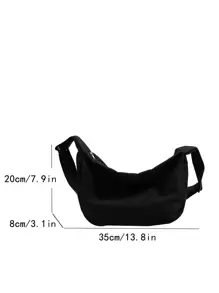 Minimalist Hobo Bag With Cartoon Charm - Black - View 6