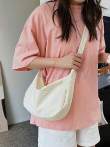 Canvas Hobo Bag School Bag For Graduate,Teen Girls,Freshman,Sophomore,Junior & Senior In College,University & High School,Perfect For Outdoors ,Travel & Back To School, Minimalist Style Women Bag - Beige - View 4